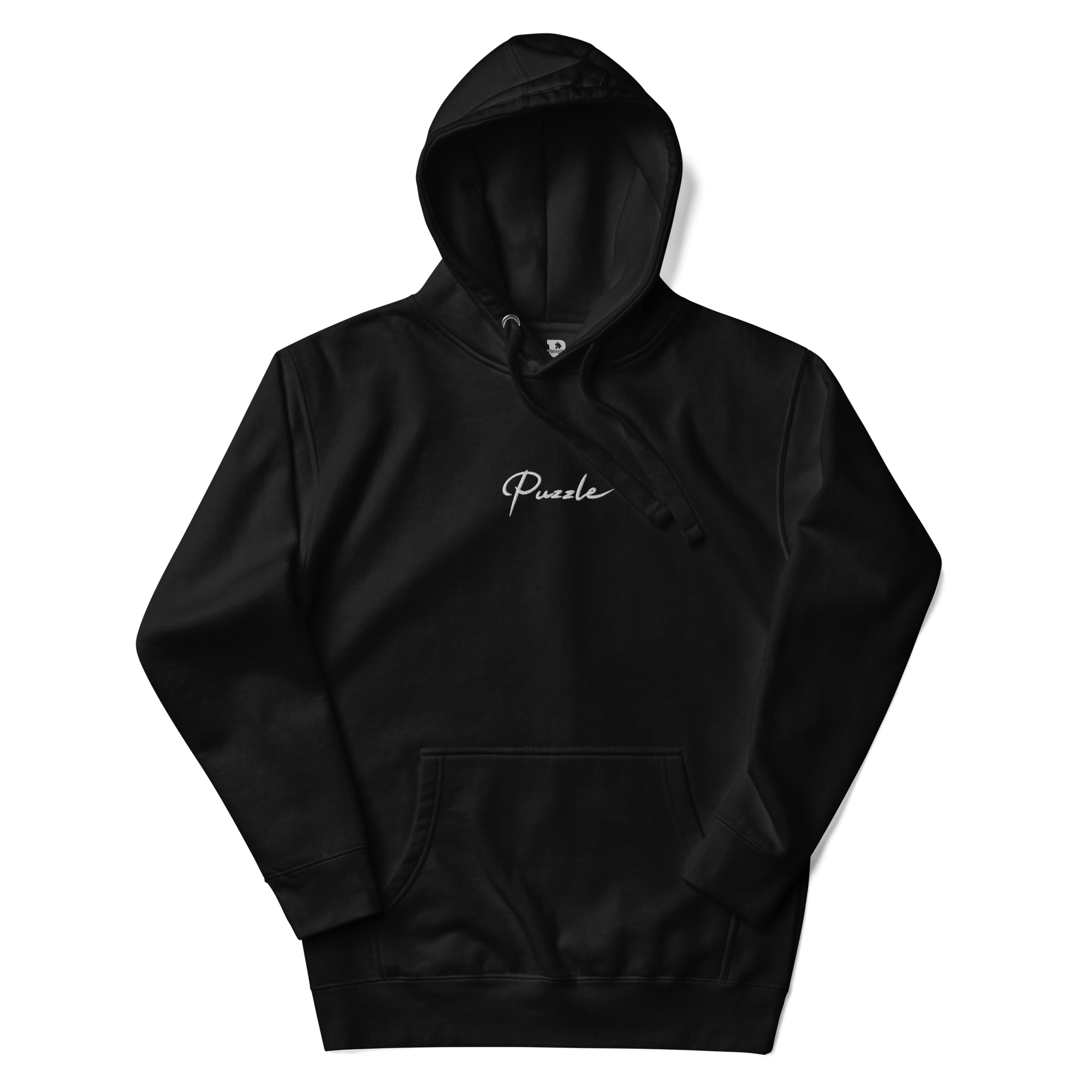 Puzzle Script Embroidered Hoodie (Black)
