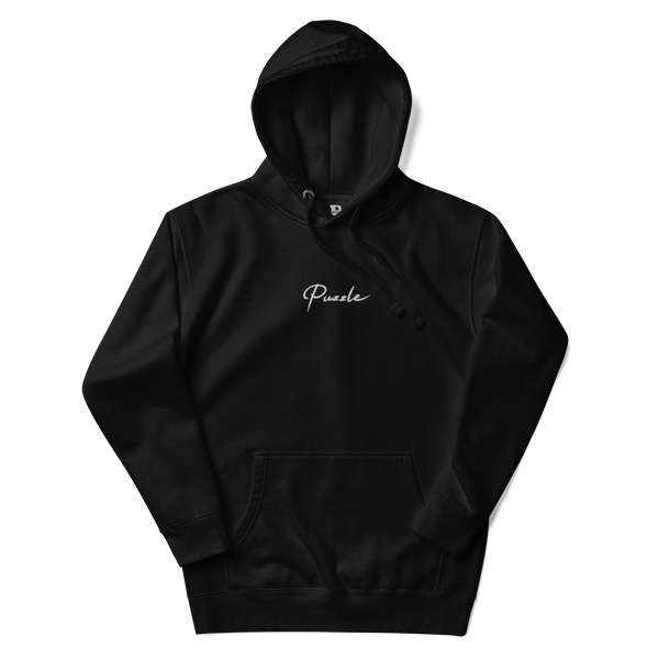 Puzzle Script Embroidered Hoodie (Black) - Puzzle Goods