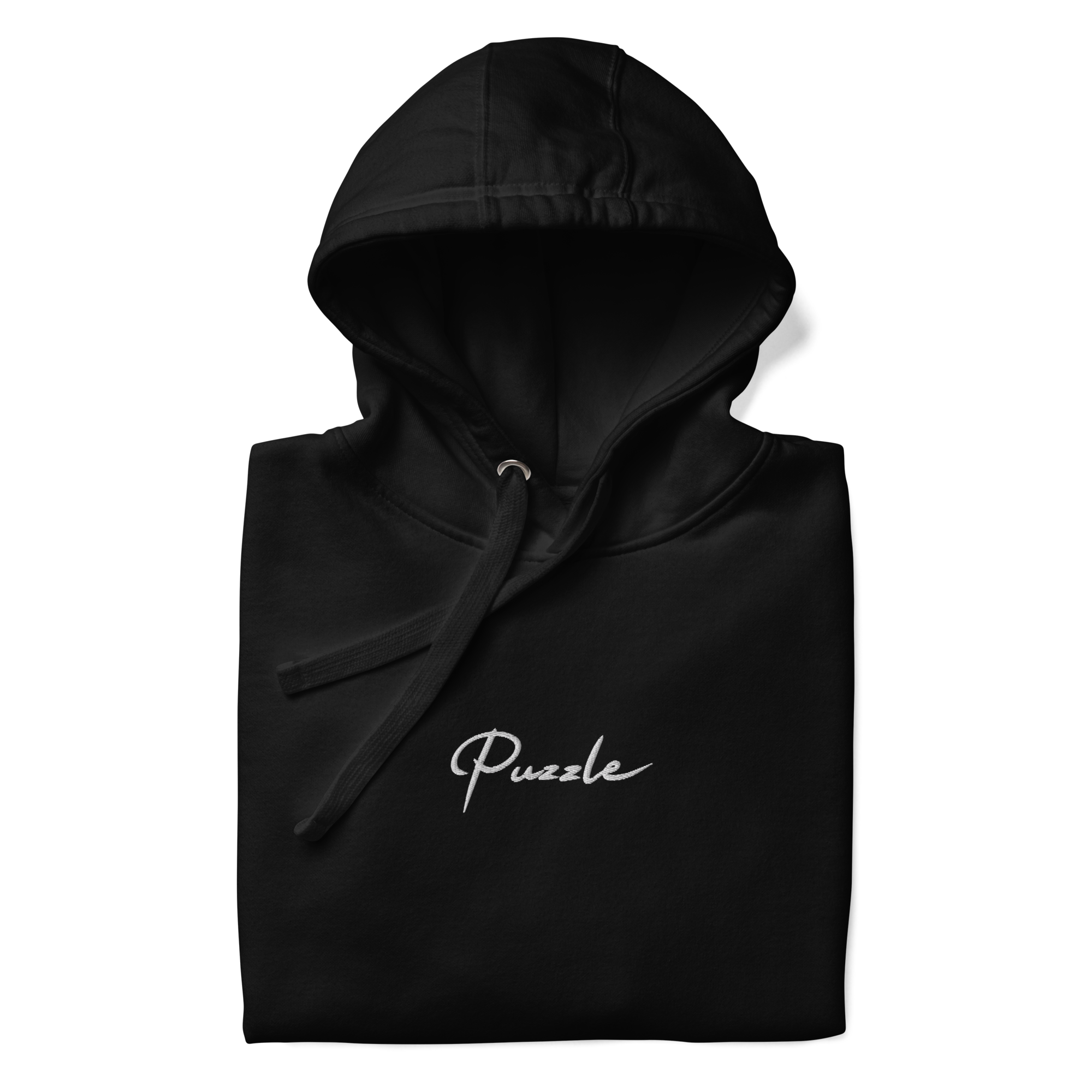 Puzzle Script Embroidered Hoodie (Black) - Puzzle Goods Puzzle Script Embroidered Hoodie (Black) - Puzzle Goods